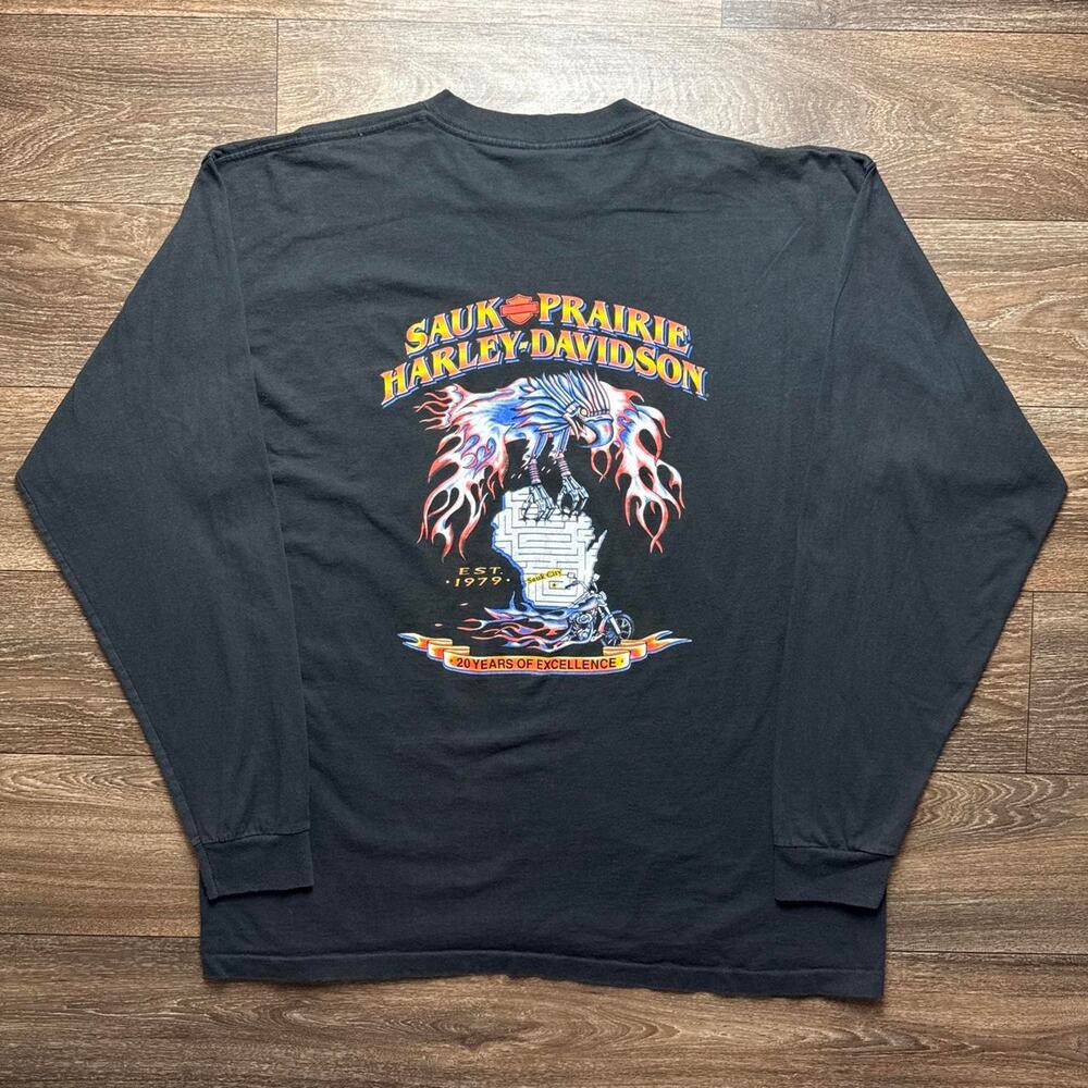 Vintage 1999 Single Stitch Harley Davidson Black Long Sleeve Tee with Graphic